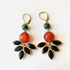 Vintage Gemstone Earrings 18k gold plated David Aubrey Carnelian Orange Green